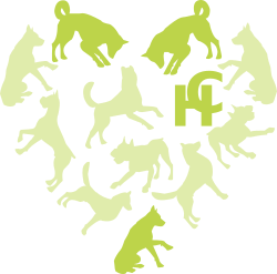 Hounds connect logo with only three of the dogs highlighted in the heart shape and also the HC initials